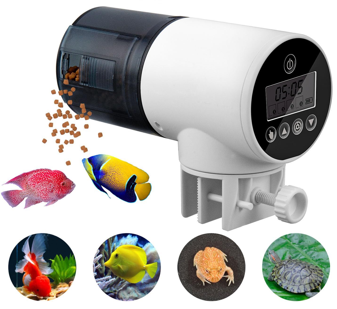 BlueFire 自動給餌器 魚 餌やり器 定時 オートフィーダー 熱帯魚 金魚 水族水槽用タイムフィーダー 静音 配給量調節可能 自動餌やり機 多段階&多回転数 留守中の餌やりpms dbabe27c