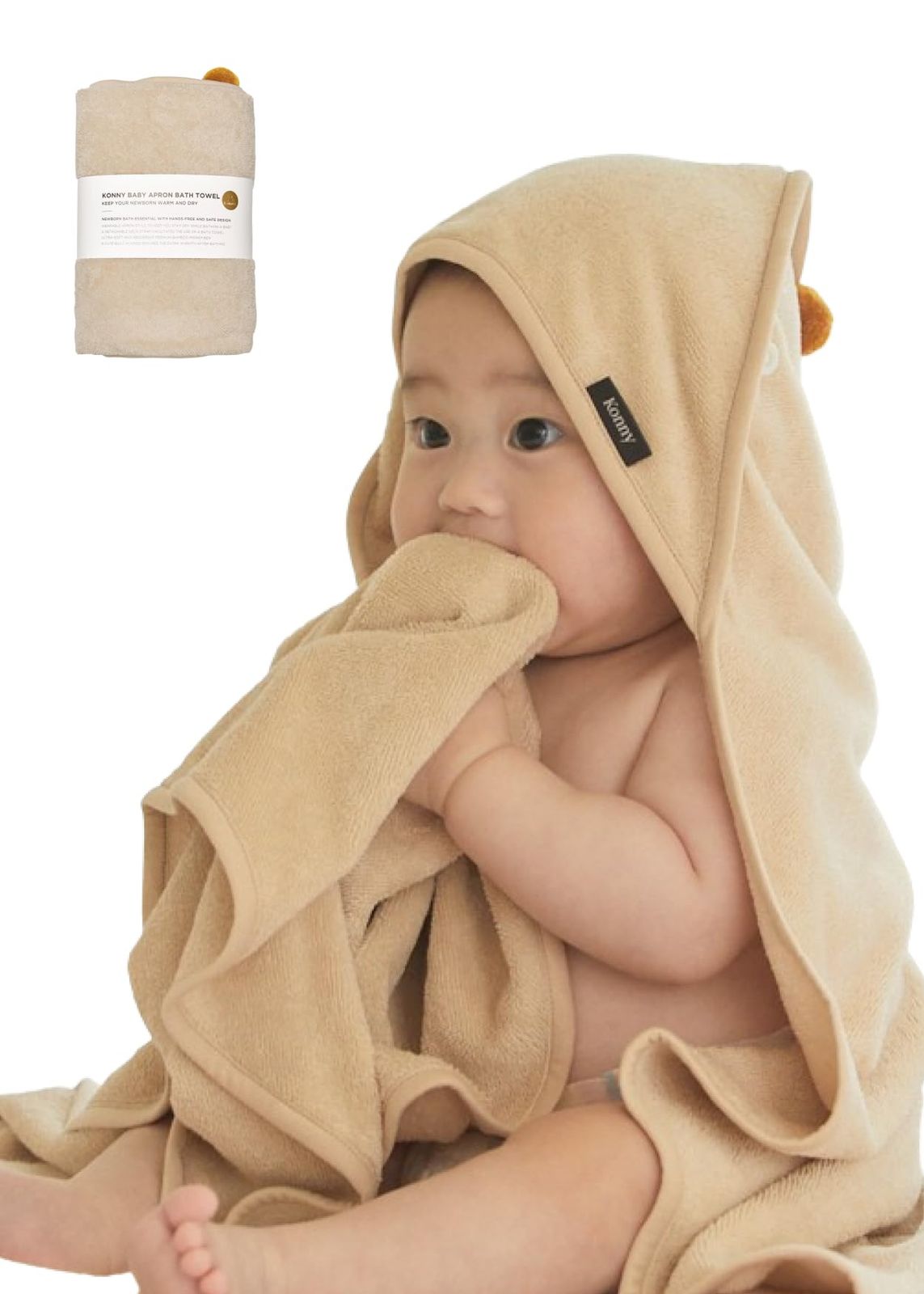 [Konny] コニー EasyBath ニューボーンタオル バスエプロン 新生児 沐浴 赤ちゃん ワンオペお風呂の味方 吸収力 バンブー素材 柔らかい サラサラ感 バスタオル 男の子 女の子 出産祝いギフト(Beige)pms 2ff4ec1c