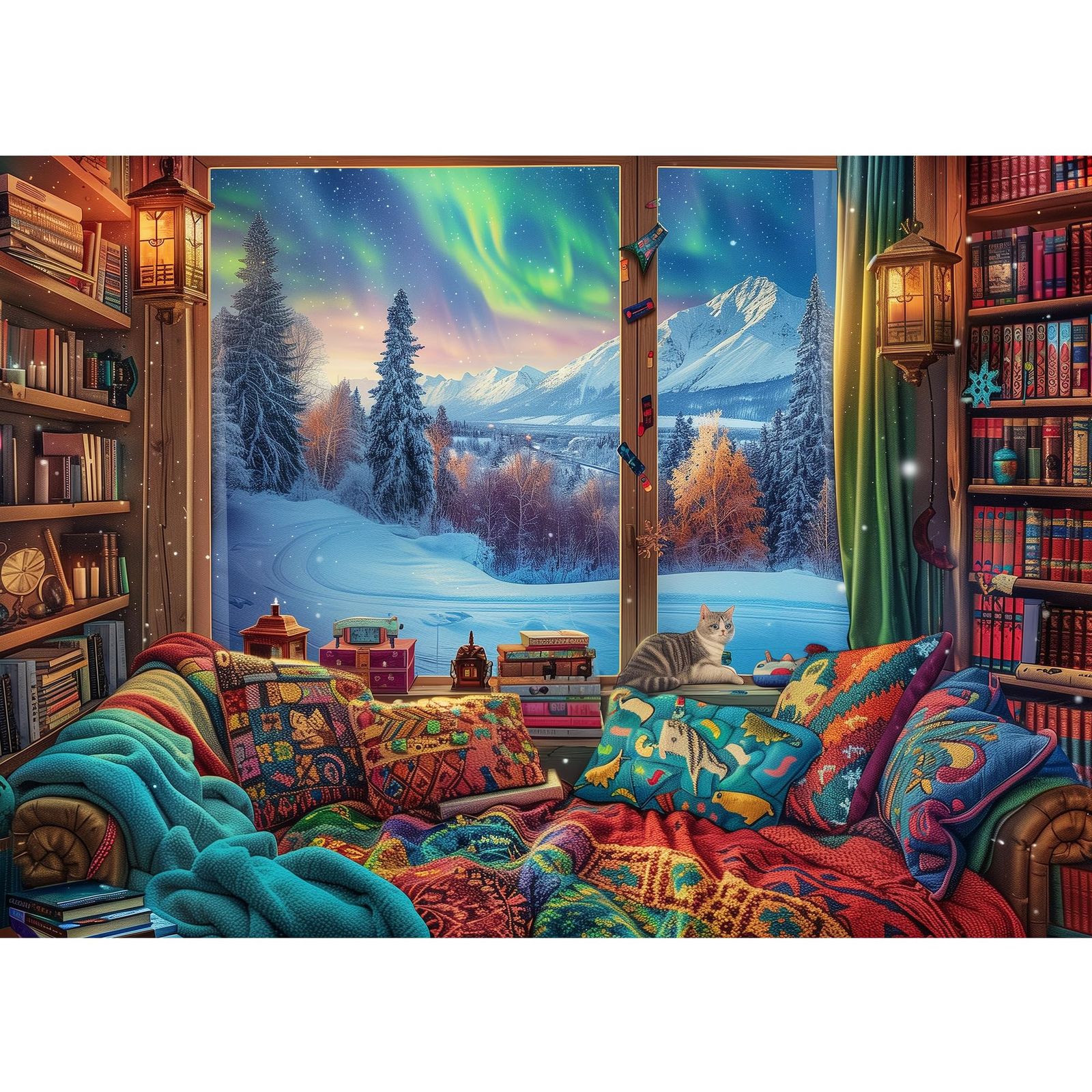 新品 MISITU ジグソーパズル 1000ピース パズル 風景 絵画 冬 雪 本 猫 プレゼント 誕生日 クリスマス おしゃれ インテリア 雪見 (50 x 70cm)