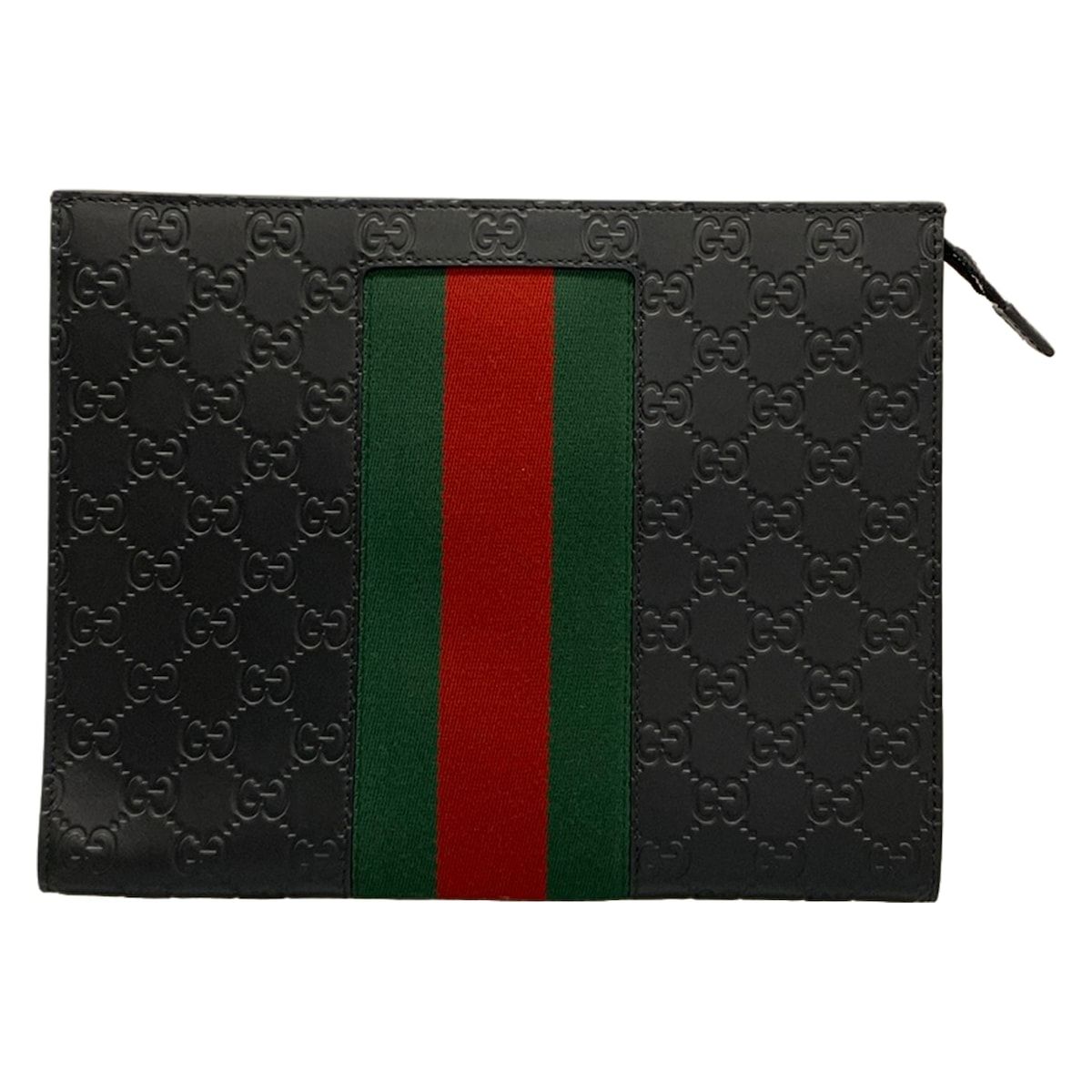 GUCCI(グッチ) クラッチバッグ シマライン/シェリー(ウェブ) 475316 黒 レザー