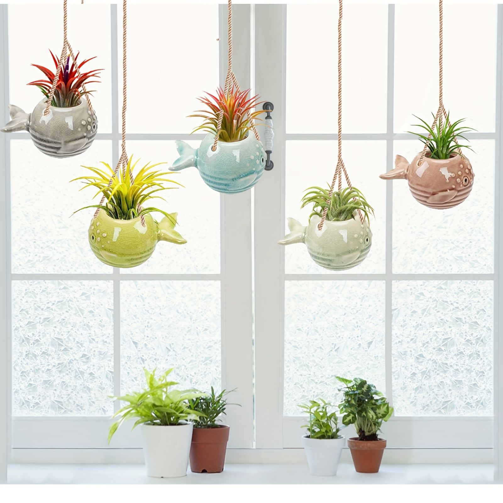 ハンキングプランター 吊り下げ プラントハンガー フグ ふぐ 5個セット カラフル 植物 ハンガーポット 観葉植物 多肉植物 サボテン インテリア 可愛い 屋内 屋外 リビング ダイニング ガーデニング セラミック オシャレ ミニサイズ