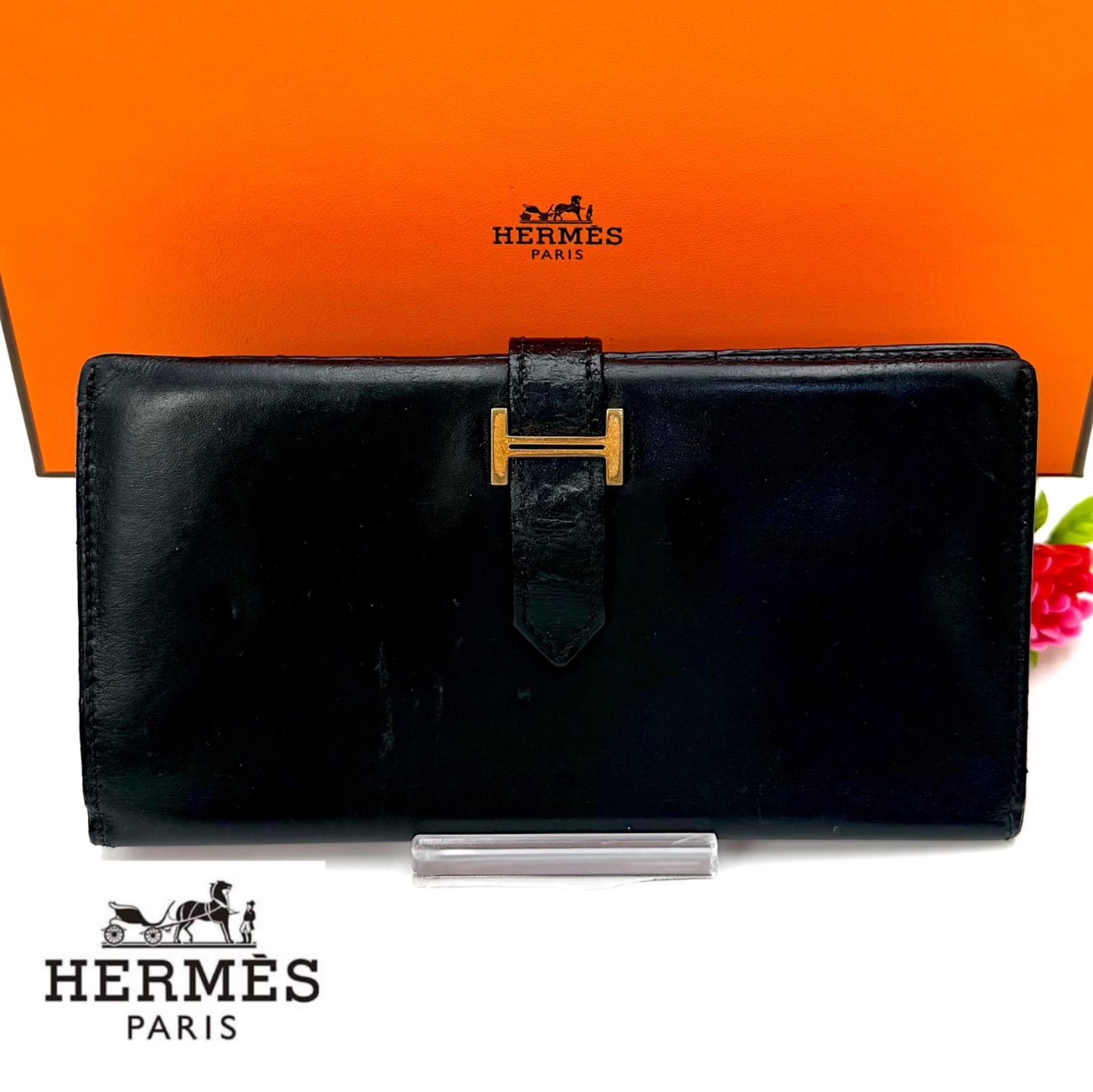 HERMES ベアン エプソン 長財布 ブラック