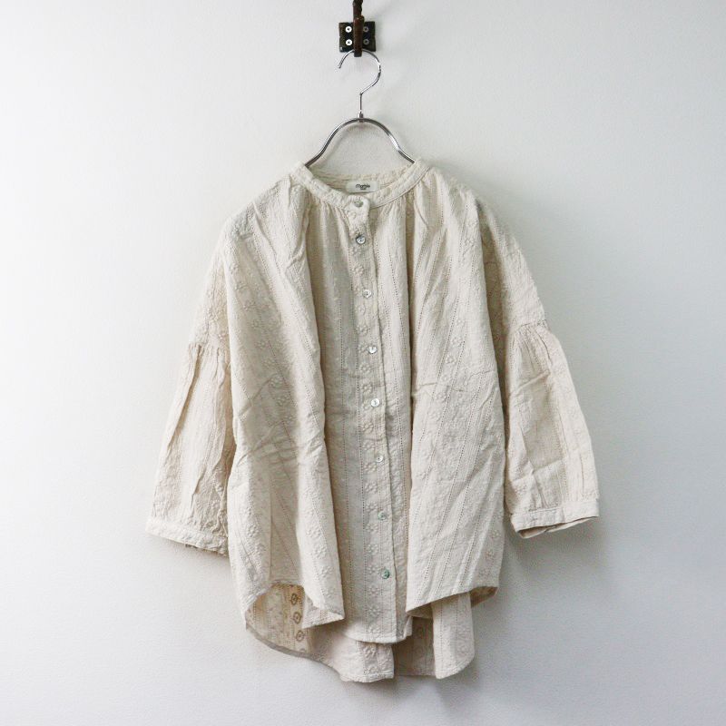 マーブルシュッド marble SUD バンドカラー 刺繍 ストライプ ブラウス