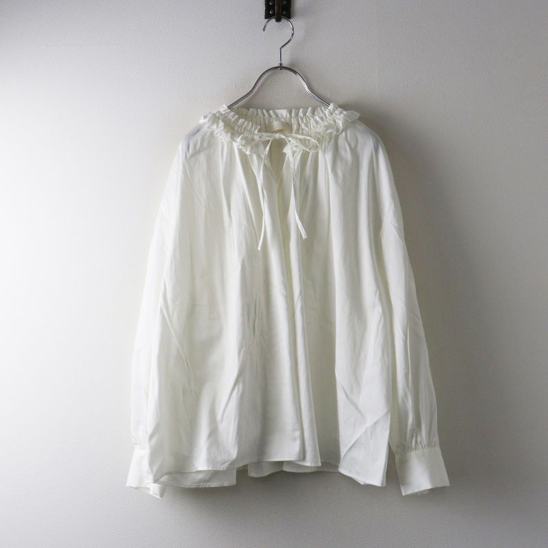 美品 トゥモローランド ボールジィ TOMORROWLAND Ballsey ハイカウントサテン フリルネックブラウス 36＼ホワイト シャツ【2400014970081】