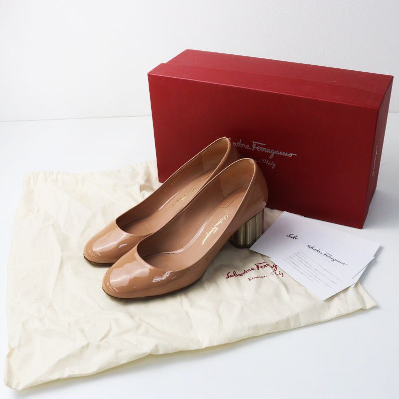 サルヴァトーレ フェラガモ Salvatore Ferragamo LUCCA55 デザインヒール パテントシューズ 6 1/2｜ピンク系【2400014973525】