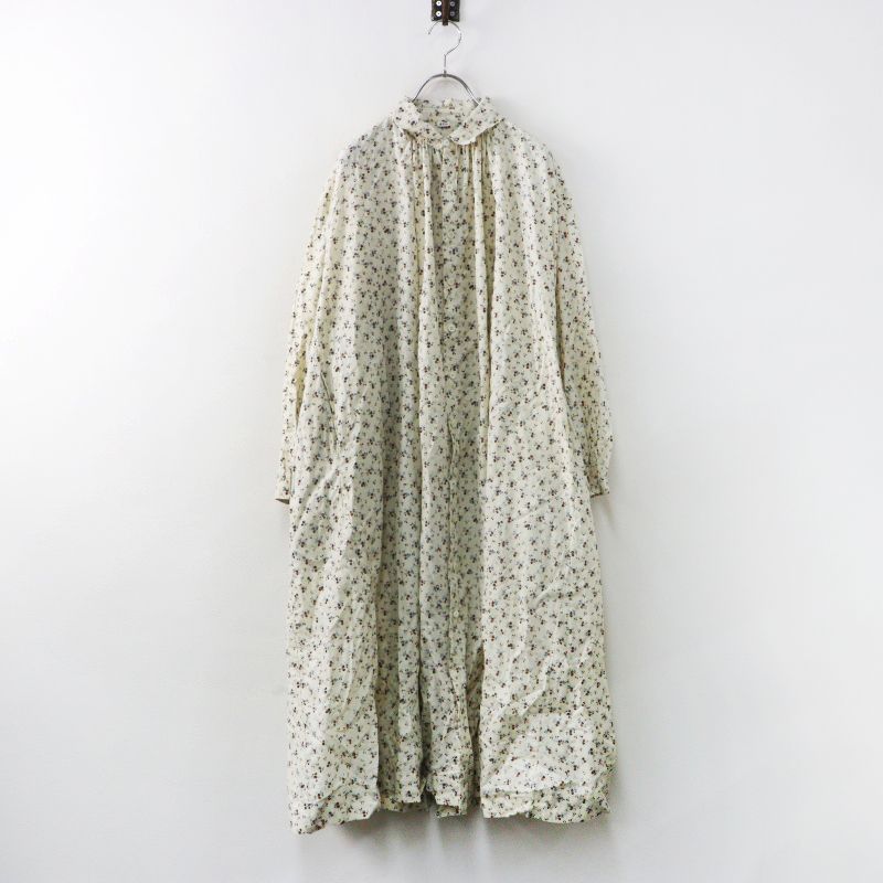 美品 フォーティファイブアール 45R インドカディ森花プリントのくしゅくしゅドレス 花柄 シャツワンピース ベージュ／【2400014977974】