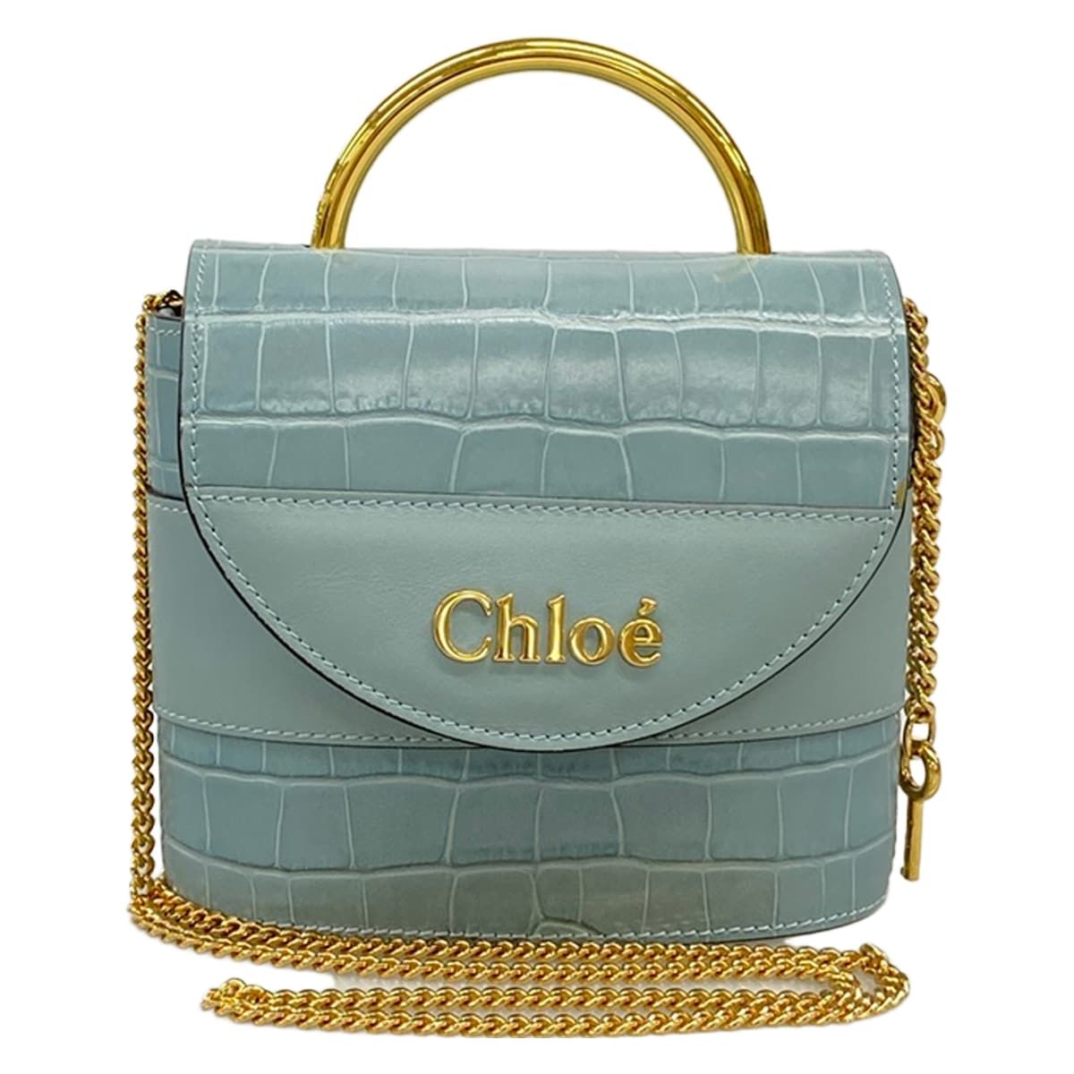 Chloe(クロエ) ハンドバッグ アビーロック ライトブルー 型押し加工/チェーンショルダー/2way レザー
