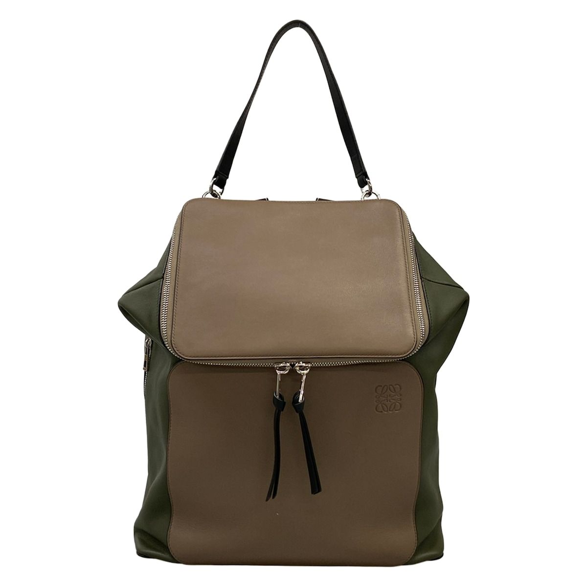 LOEWE(ロエベ) リュックサック ゴヤ バックパック カーキ×グレーベージュ×黒 レザー
