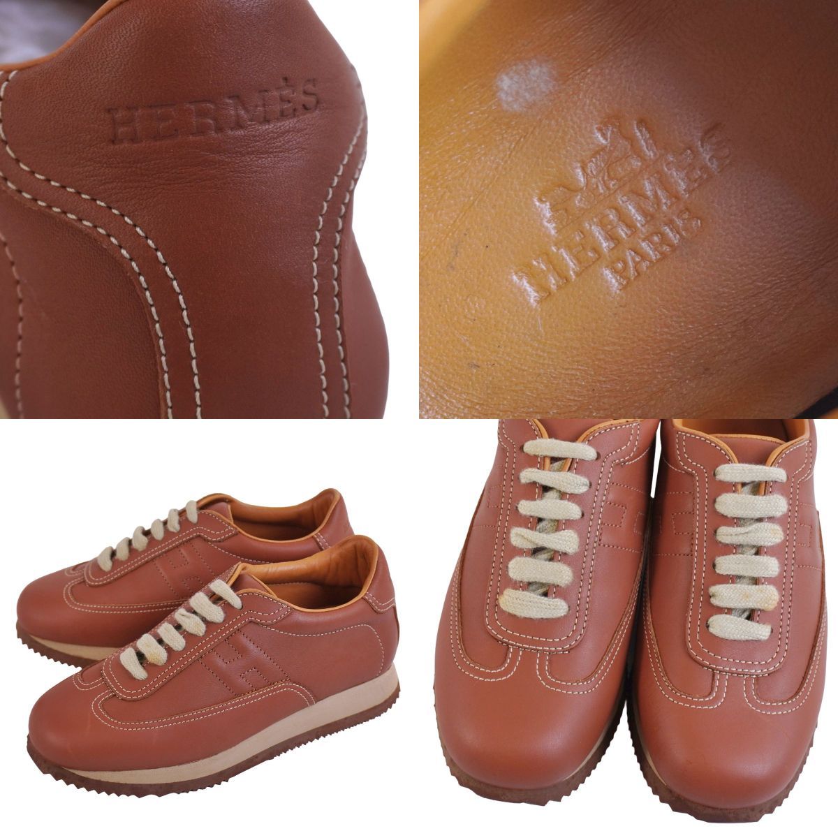 未使用 エルメス HERMES スニーカー ローカット Hロゴ クイック レザー 