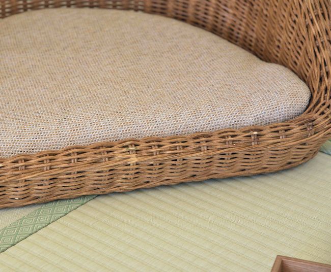 籐ラタン フロアチェア2脚組 座椅子 コンパクト 椅子 イス ブラウン系