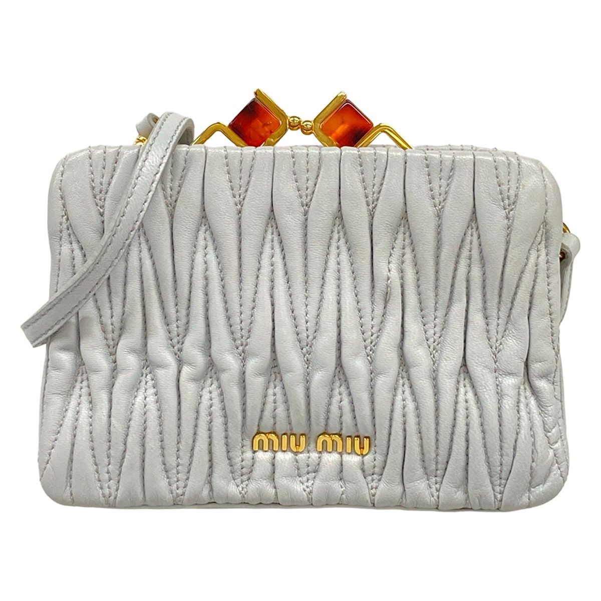 miumiu(ミュウミュウ) ショルダーバッグ マテラッセ ライトグレー ミニバッグ/がま口/ストラップ着脱可 レザー