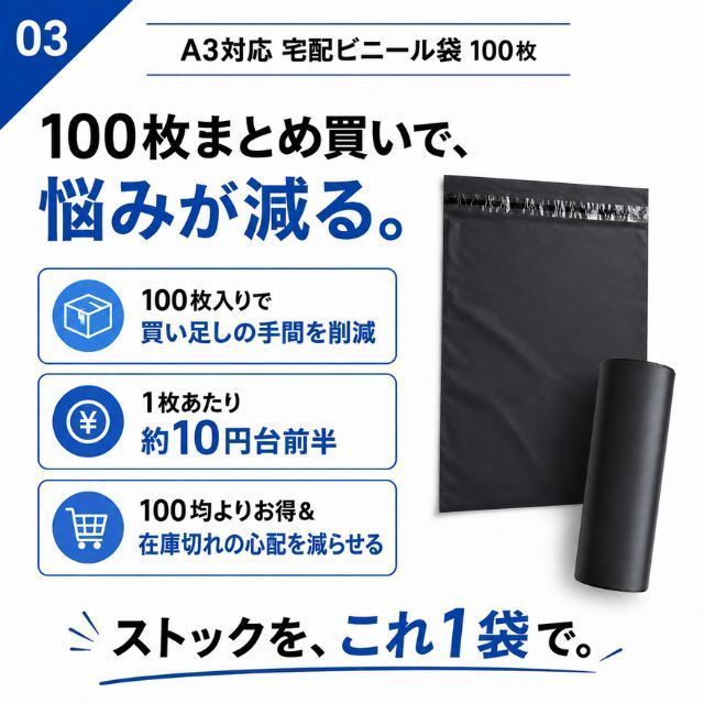 宅配ビニール袋 A3対応 ブラック 黒 100枚セット 32×40cm 防水 透け