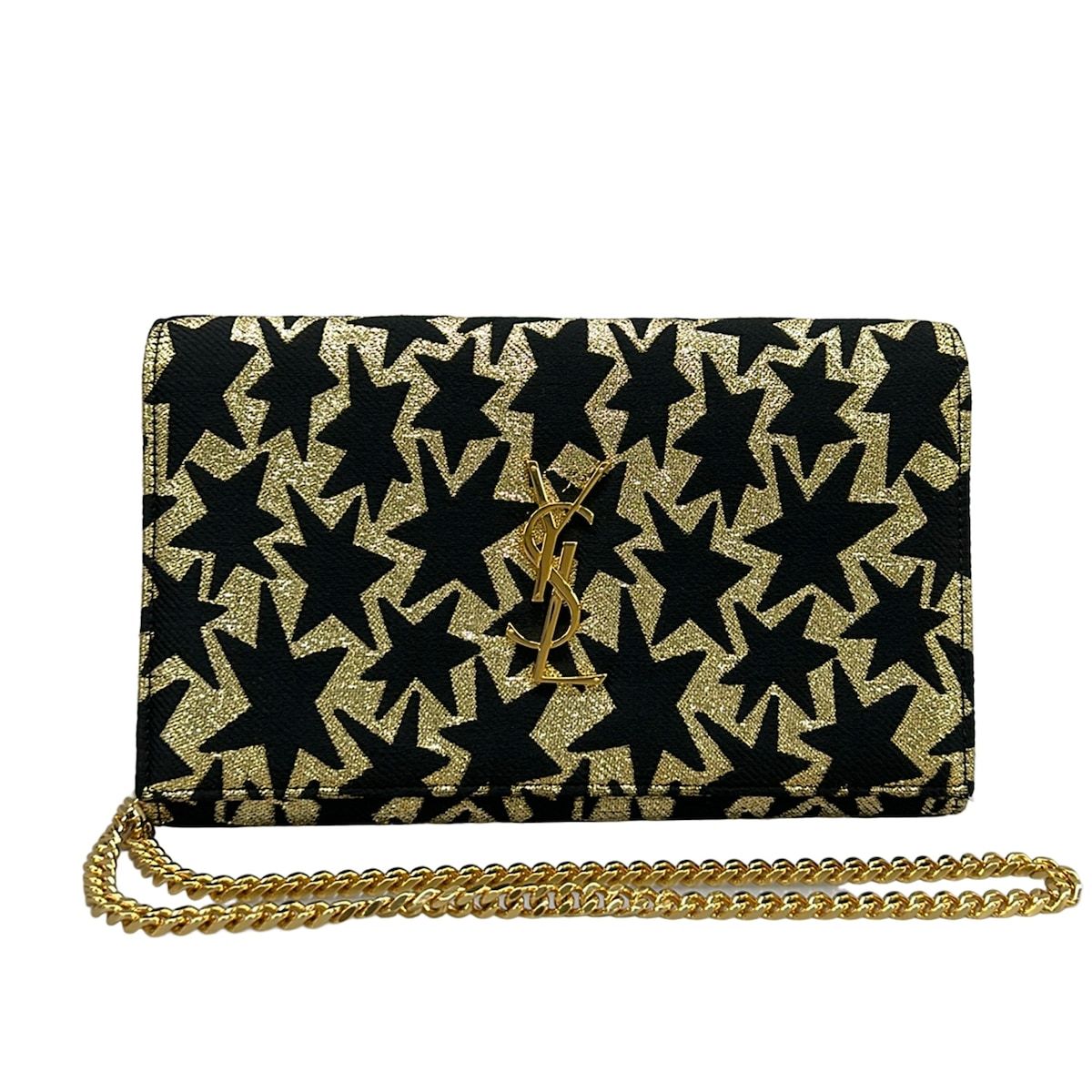 SAINT LAURENT PARIS(サンローランパリ) 財布 黒×ゴールド チェーンウォレット/ストラップ取外し可/星柄 レザー