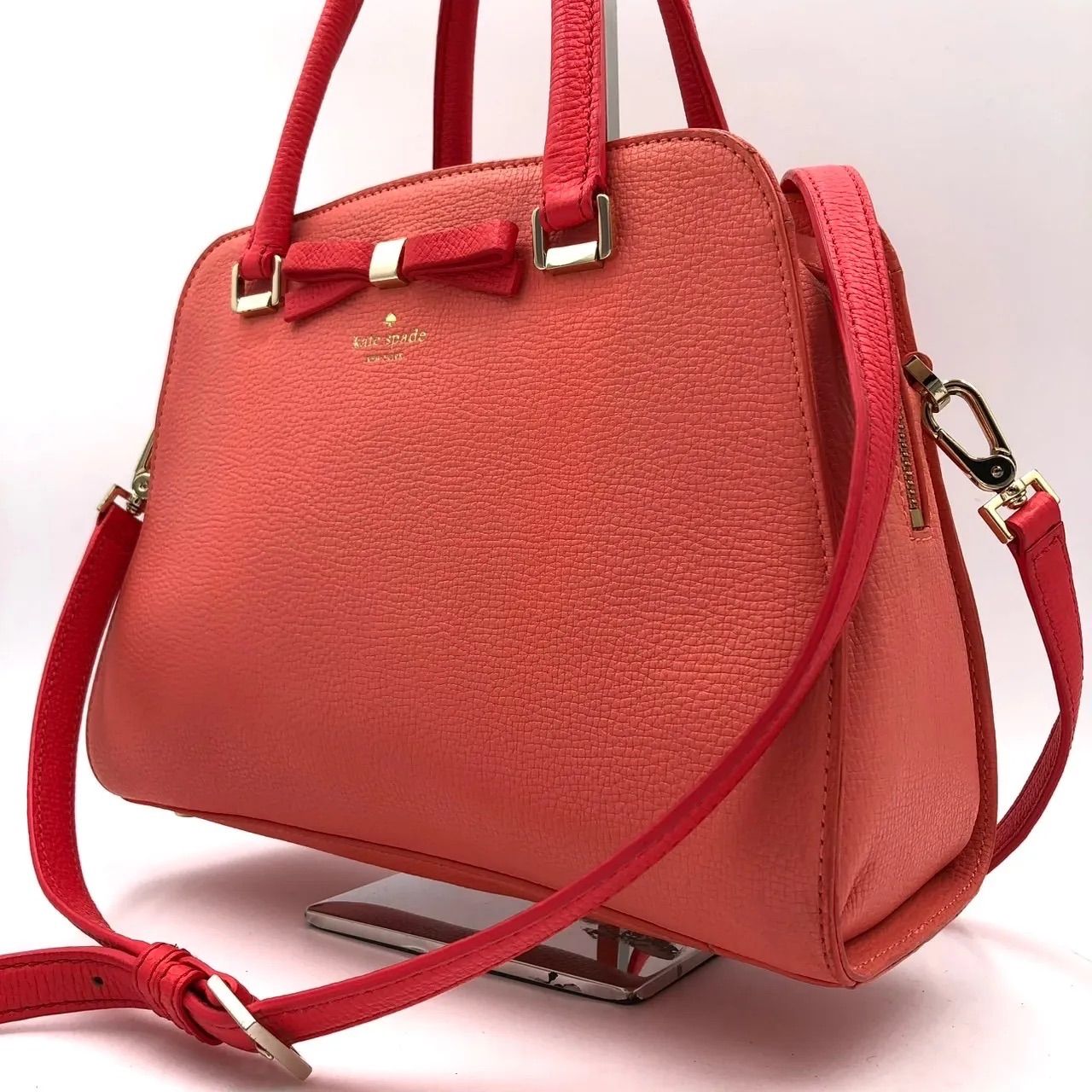 ケイトスペード kate spade 2way ハンドバッグ コーラルピンク リボン 