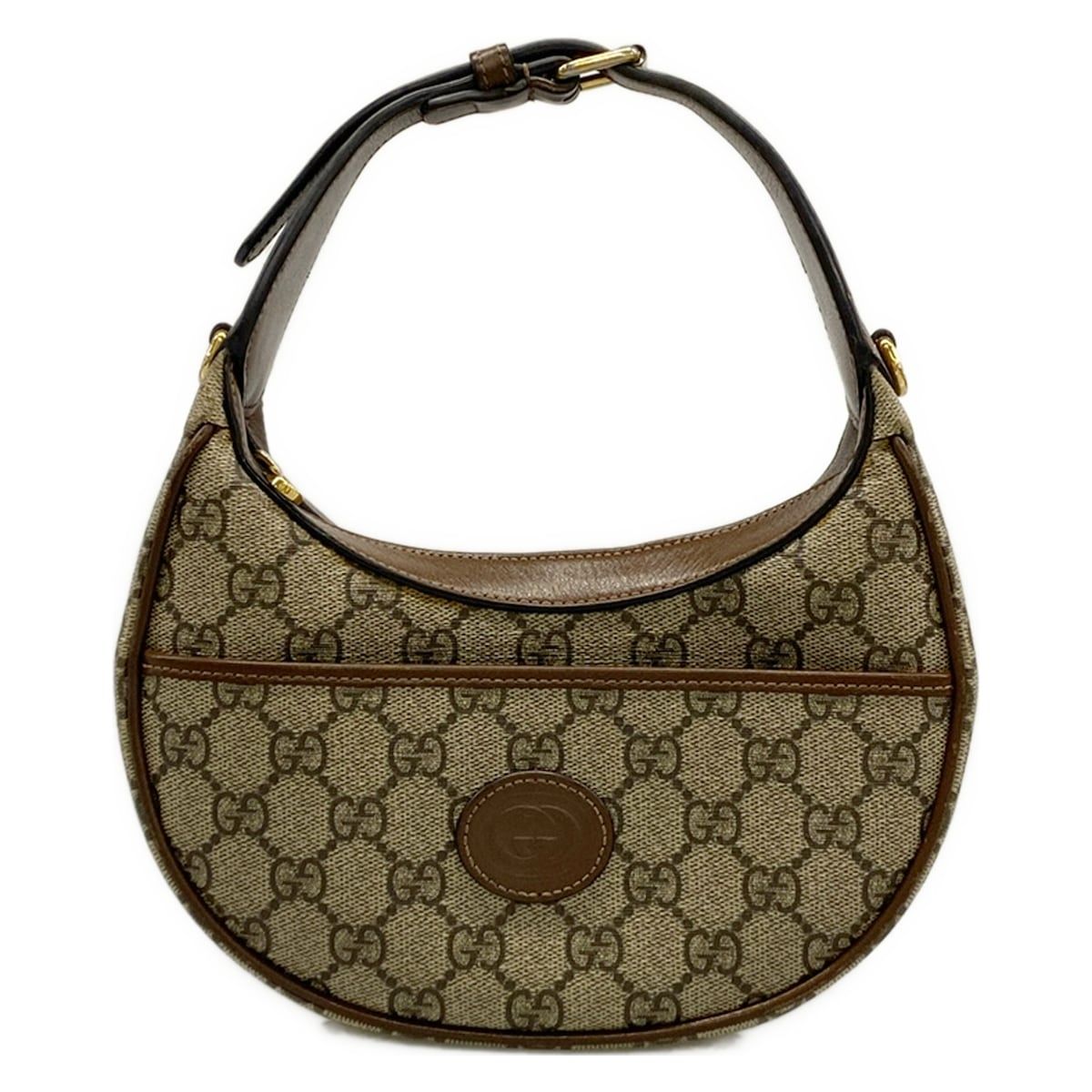 GUCCI(グッチ) ハンドバッグ GG ハーフムーンシェイプ ミニバッグ 726843 ベージュ×ダークブラウン レザー