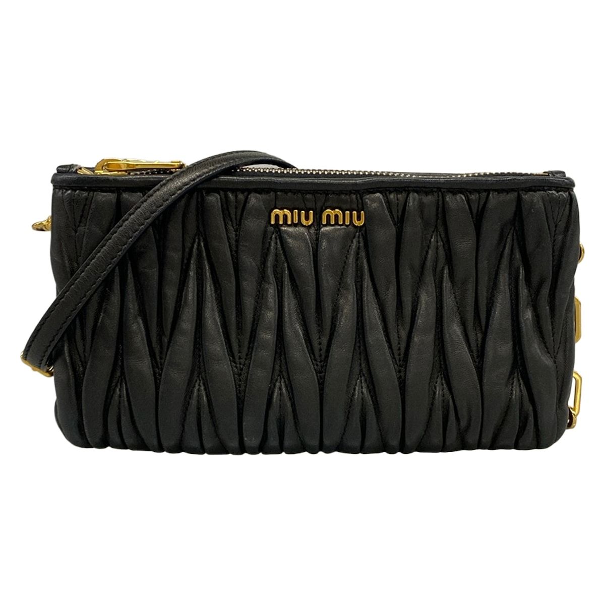 miumiu(ミュウミュウ) ショルダーバッグ マテラッセ 黒 ミニバッグ/ストラップ着脱可/チェーンショルダー レザー
