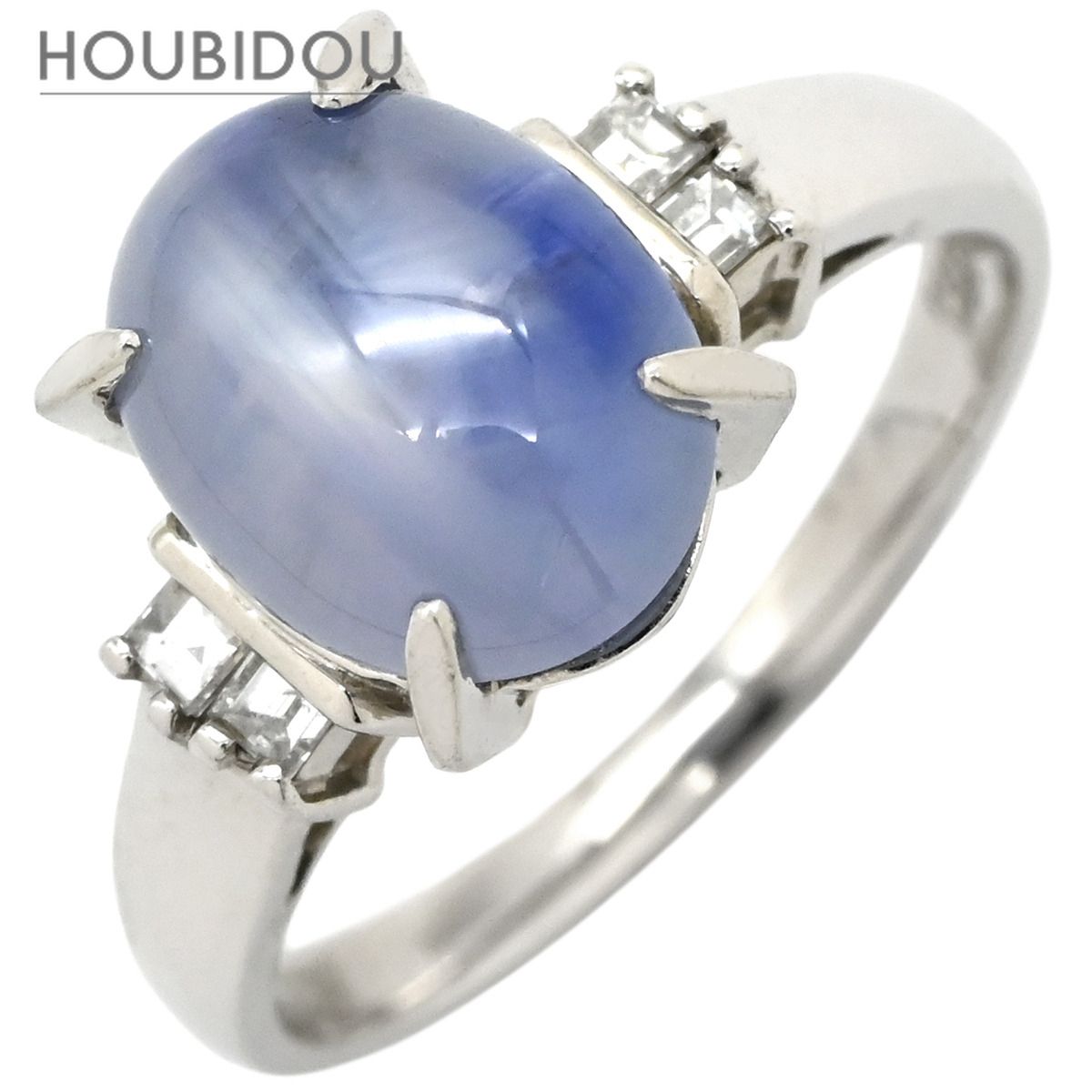 링 링 스타 사파이어 4.73 CT 다이아몬드 0.13 CT 블루 x 플래티넘 실버 블루 블루 Pt850 플래티넘 타원형 카보숑 No. 11 [중고]