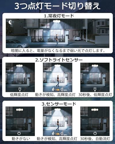 ソーラーライト 屋外 センサーライト 【2Way 埋め込み・壁掛け】 2100ルーメン 高輝度 2200mAh大容量バッテリー 人感センサーライト 屋外照明 IP65防水 360°角度調整可能 自動点灯消灯 防犯ライト ガーデンライト 玄関・ cf4acd8f