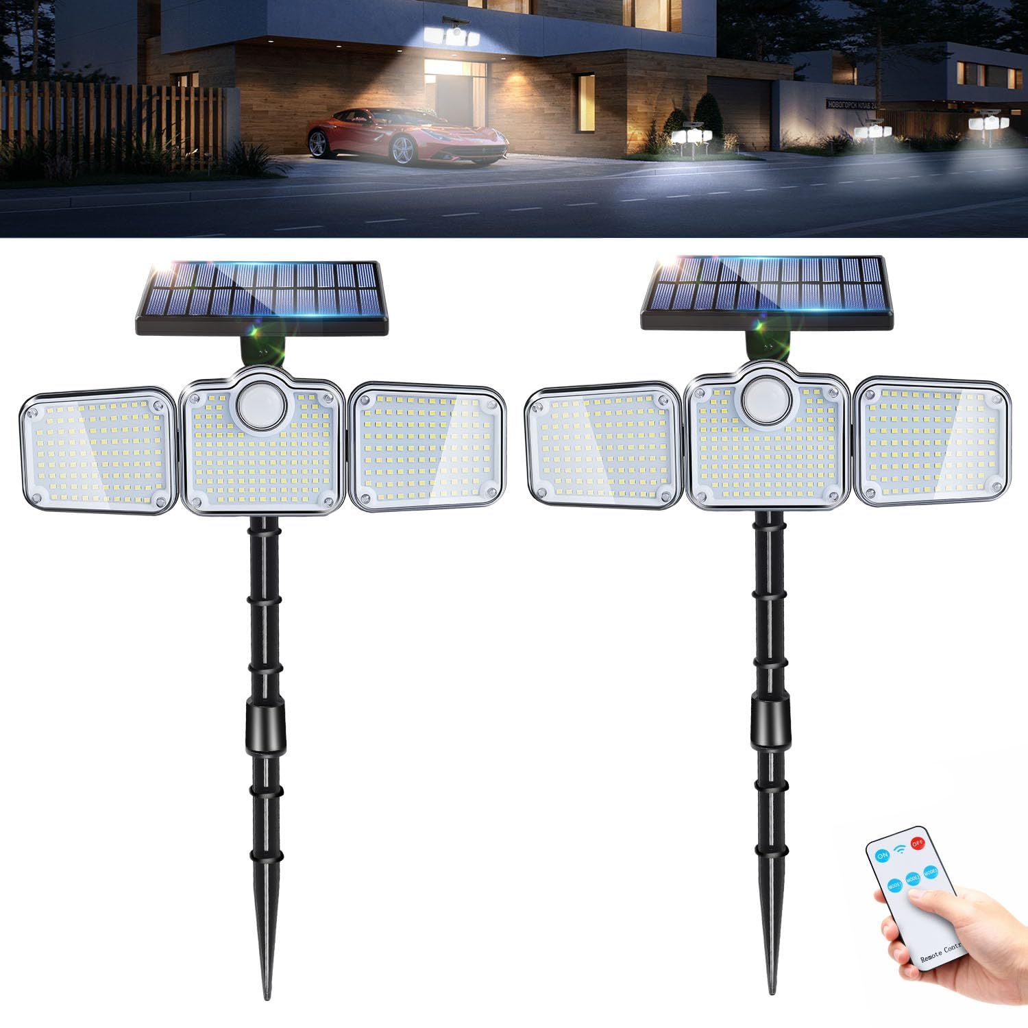 ソーラーライト 屋外 センサーライト【2Way埋め込み/壁掛け・超高輝度・321LEDs・3000ルーメン・360°照明・光/人感センサー・3つ点灯モード・リモコン付き・内蔵2400mAh大容量・IP65防水】ガーデンライト 3面発光 昼光色 b16fe58d