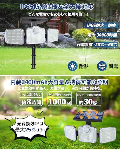 ソーラーライト 屋外 センサーライト【2Way埋め込み/壁掛け・超高輝度・321LEDs・3000ルーメン・360°照明・光/人感センサー・3つ点灯モード・リモコン付き・内蔵2400mAh大容量・IP65防水】ガーデンライト 3面発光 昼光色 b16fe58d
