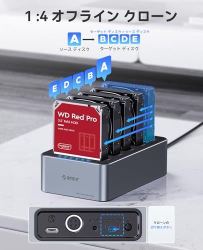 ORICO HDD ケース 5ベイ 20TB*5 オフラインクローニング機能付き HDD スタンド USB 3.2 Gen 1 5Gbpsの転送速度 アルミ HDD ケース 3.5インチ 2-in-1データケーブル付属 SATA 2.5/3. 1bfbfca6
