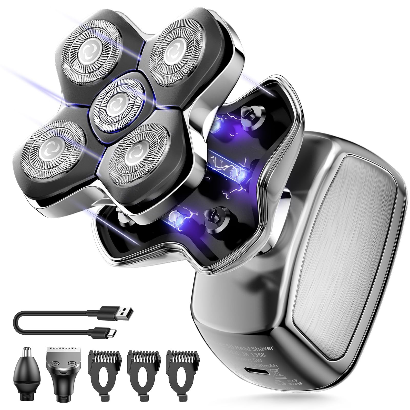 【新品】スキンヘッド用シェーバー バリカン 坊主用 ひげそり メンズ 電動 頭剃り 防水 電気シェーバー 男性用 ヘア 散髪 鼻毛カッター Type-C充電式 コンパクト ハンディ式 水洗い可 マグネット式 お風呂剃り 乾湿両用 LEDディス b8032263