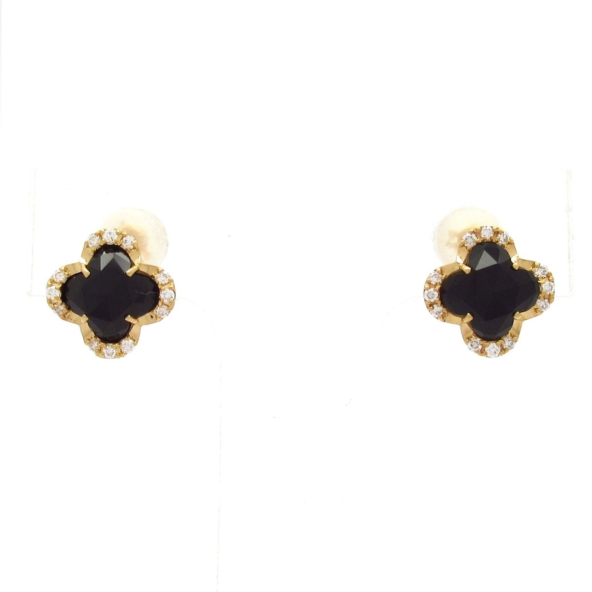 VENDOME(ヴァンドーム青山) ピアス美品 ブラックカルセドニー ピアス AGVA1117__OC 総24Pダイヤ(片側12Pダイヤ)/クローバーシリーズ