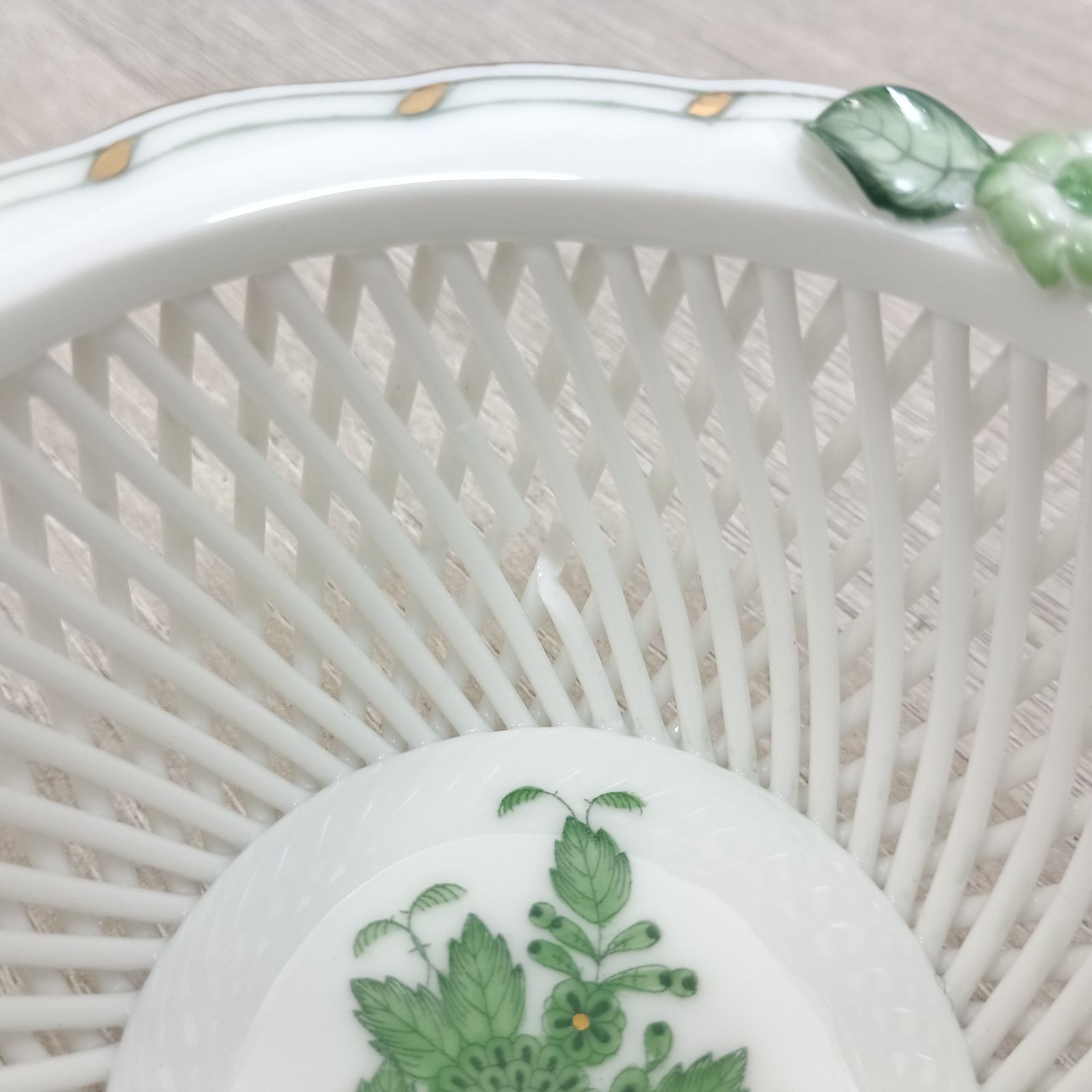 HEREND ヘレンド アポニーグリーン 透かし ボウル バスケット 2点