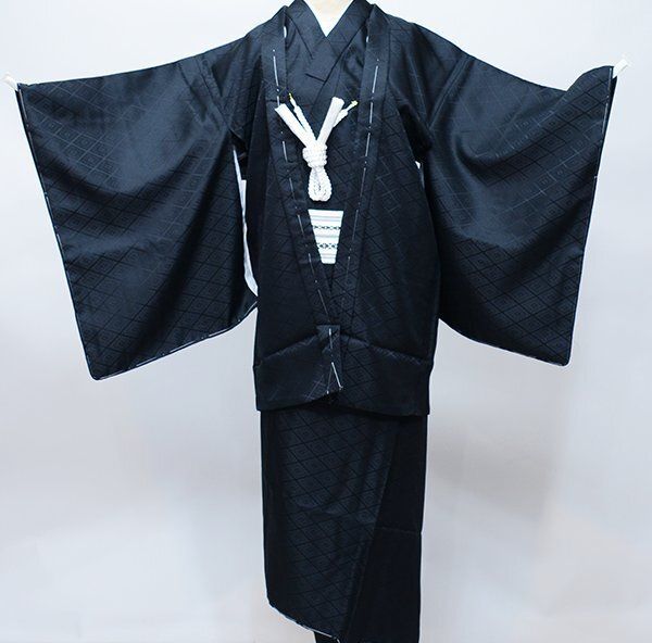 羽織 着物 長襦袢 3点セット 紋付 男児 ジュニア用 十歳用 黒地 紋入れ可 羽織 着物 長襦袢 3点セット 紋付 男児 ジュニア用 十歳用 黒地 紋入れ