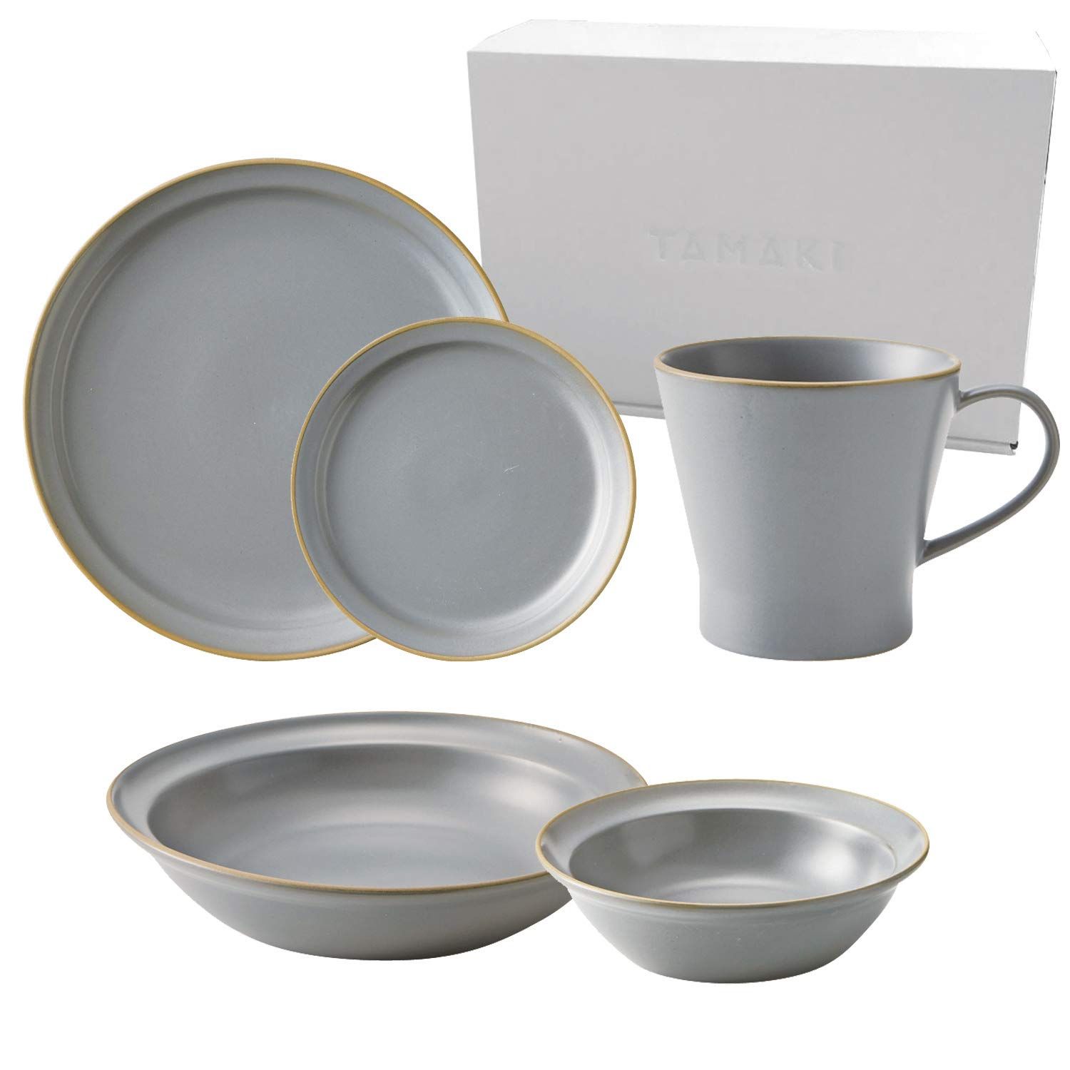 TAMAKI エッジライン 1人暮らし 食器セット グレー マグカップ350ml ボウルS 300ml カレー&パスタ皿700ml T-930205pms 222182f6