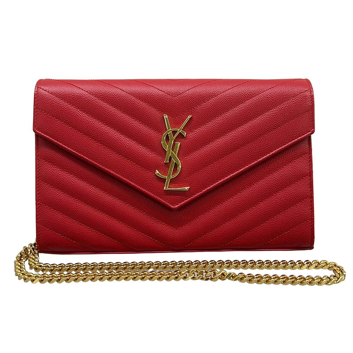 SAINT LAURENT PARIS(サンローランパリ) 財布美品 モノグラム サンローラン/カサンドラ 377828 レッド チェーンウォレット レザー