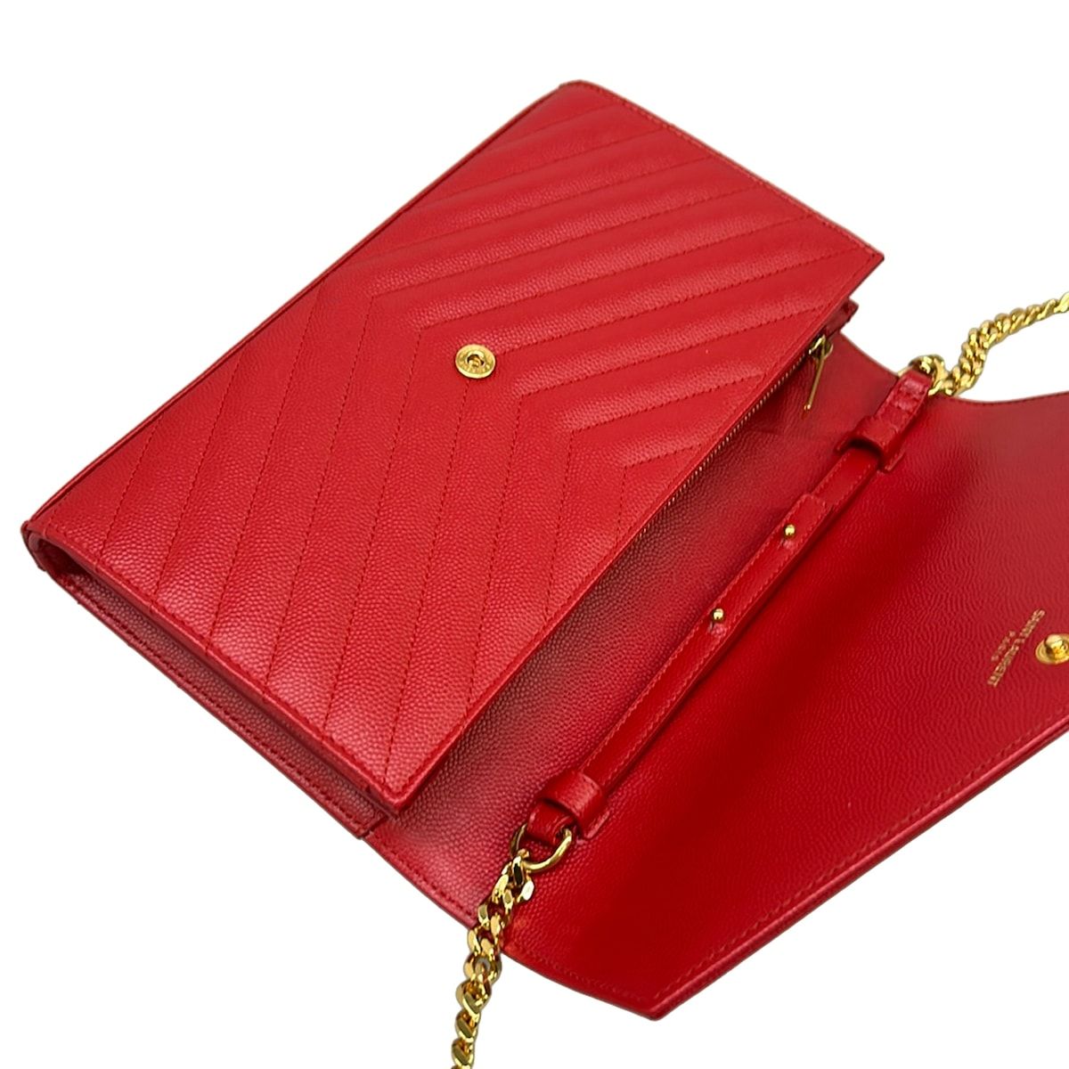 SAINT LAURENT PARIS(サンローランパリ) 財布美品 モノグラム サンローラン/カサンドラ 377828 レッド チェーンウォレット レザー
