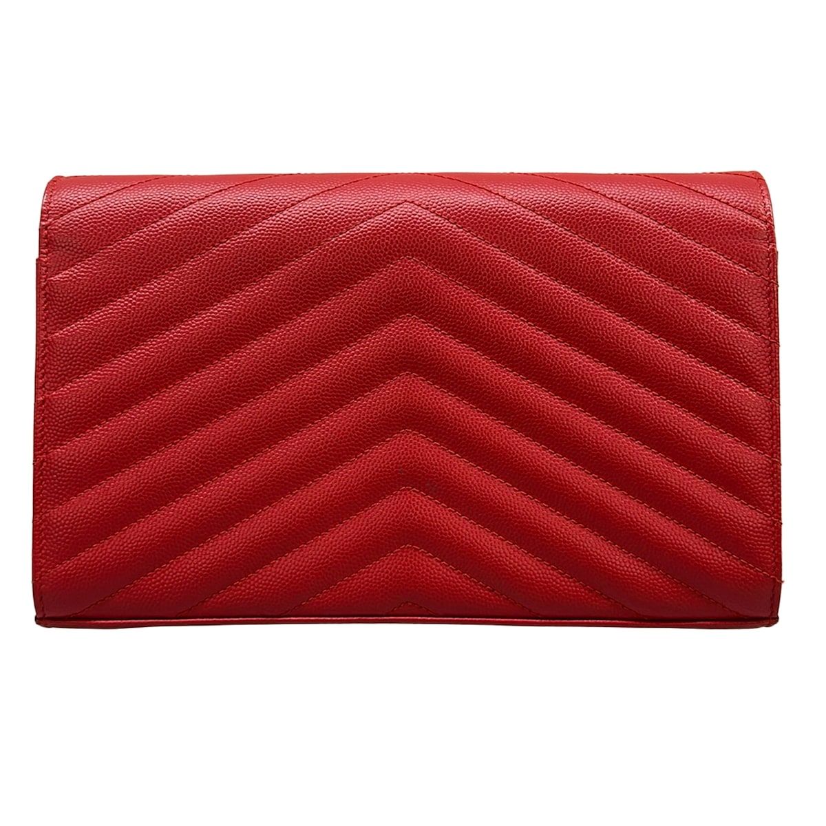 SAINT LAURENT PARIS(サンローランパリ) 財布美品 モノグラム サンローラン/カサンドラ 377828 レッド チェーンウォレット レザー