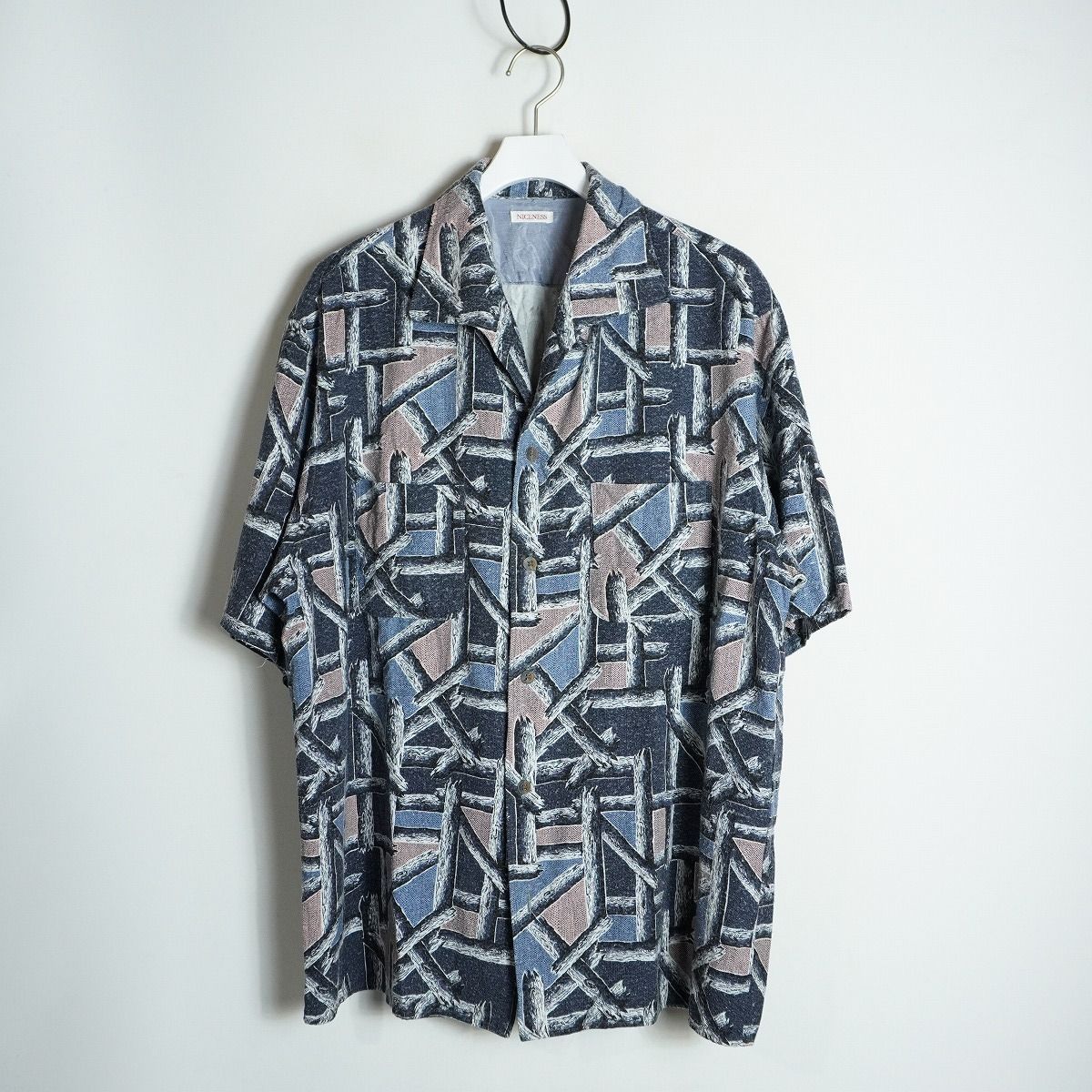 美品 24SS NICENESS ナイスネス BEAN ビーン NN-1302Y13 プリンテッド シルク 半袖 ネルシャツ マルチ サイズサイズL 915P♪