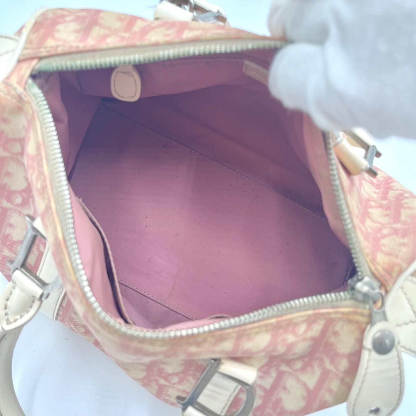 クリスチャンディオール　トロッター柄ミニハンドバッグ　ピンク Christian Dior D金具 クリスチャンディオール トロッター柄 ミニ