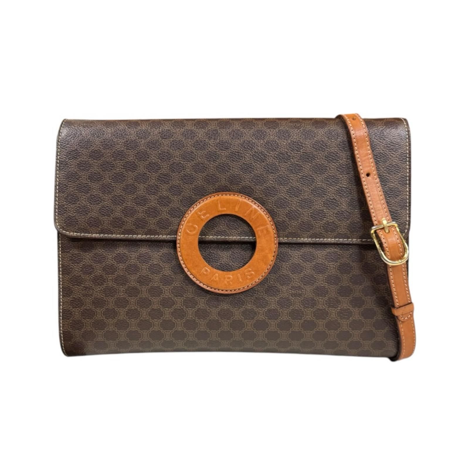 セリーヌ マカダム ショルダーバッグ PVCコーティングキャンバス ブラウン レディース CELINE 中古 セリーヌ