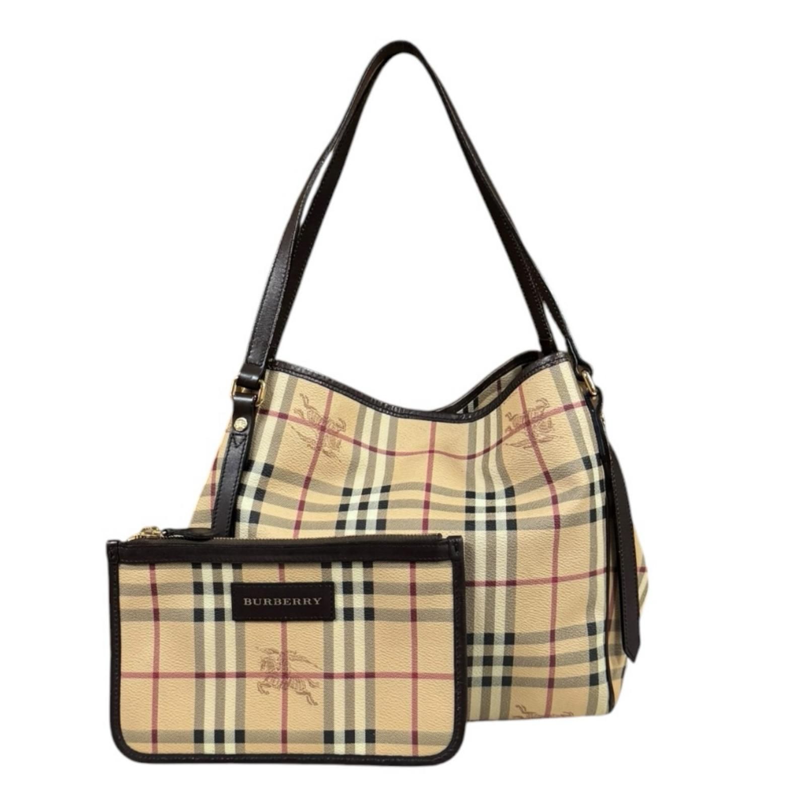バーバリー スモール カンタベリー ヘイマーケットチェック ショルダーバッグ PVC ベージュ レディース BURBERRY 中古 バーバリー