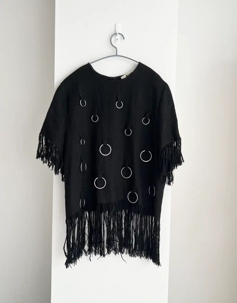 MSGM ブラック リング 装飾 フリンジ リネン ブラウス 44