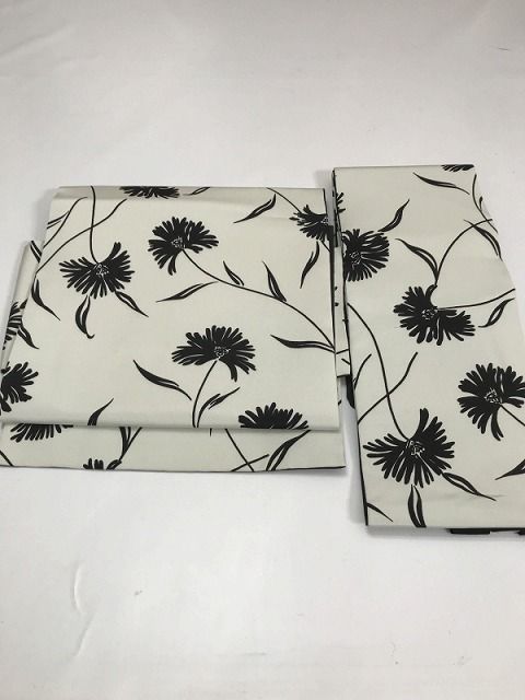【中古】作り帯 化繊 グレー地に草花模様