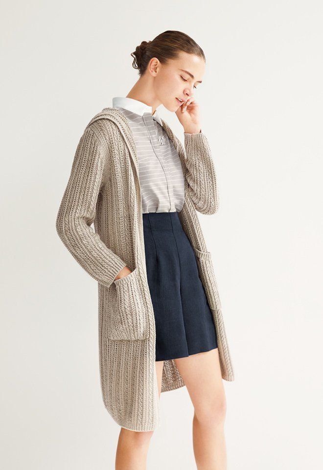 【新品同様の美しさ / 上質リネン（麻）100％をまとって 高級の肌触りを】FOXEY BOUTIQUE 42611 / フォクシーブティック F フリーサイズ アイボリー ケーブル×リブ編み ロングカーディガン 通勤 旅行 リゾート