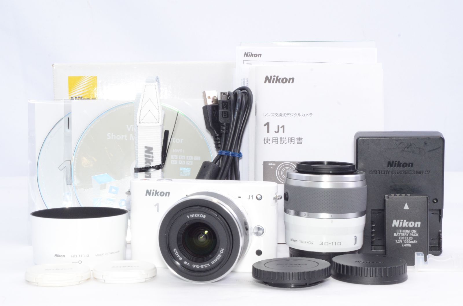 【美品】Nikon 1 J1 ダブルキット ホワイト ニコンワン ジェイワン ミラーレス一眼カメラ