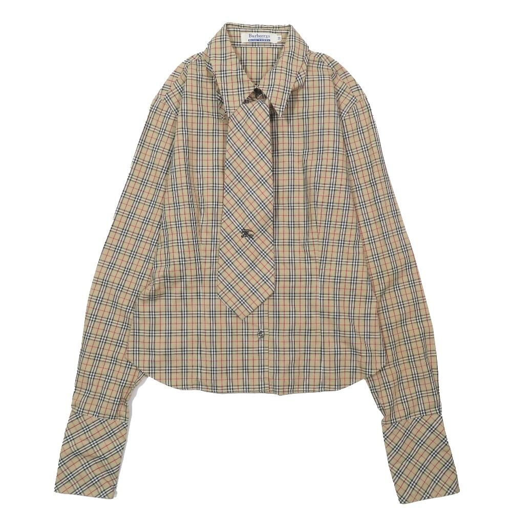 Burberrys BLUE LABEL バーバリーズ バーバリー ヴィンテージ ノバチェック 長袖シャツ ネクタイ付き ブラウス 38 ブラウン レディース 古着 中古 USED