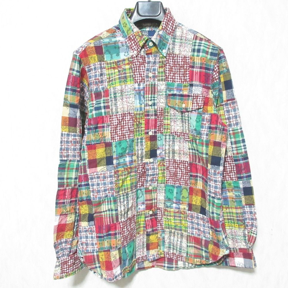 美品 Polo by Ralph Lauren ポロバイラルフローレン CLASSIC FIT パッチワークチェックBDシャツ サイズS マルチカラー メンズ 古着 中古 USED
