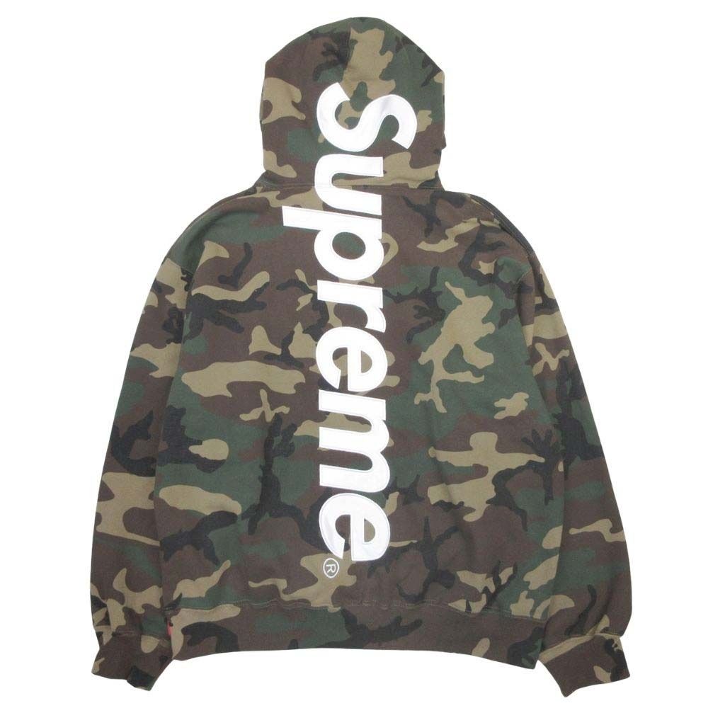 美品 Supreme シュプリーム 26ss Satin Applique Hooded Sweatshirt Woodland Camo ロゴ パーカー フーディー スウェット L カーキ メンズ 古着 中古 USED