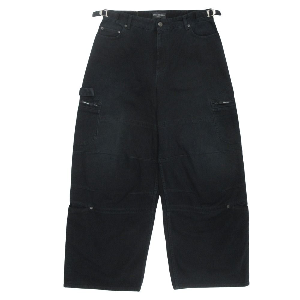 未使用 BALENCIAGA バレンシアガ 23AW ソフトレフトハンド ワイド カーゴ デニム パンツ バギー ボトムス 767971 TNW11 サイズM 黒 メンズ 古着 中古 USED