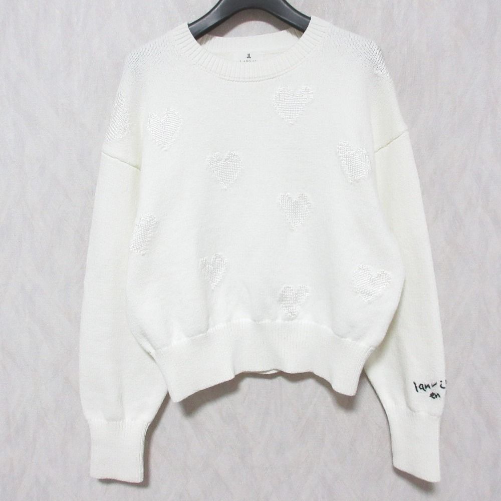 美品 LANVIN en Bleu ランバンオンブルー ハートジャガード ニットセーター 3506822 サイズ38 ホワイト レディース 古着 中古 USED