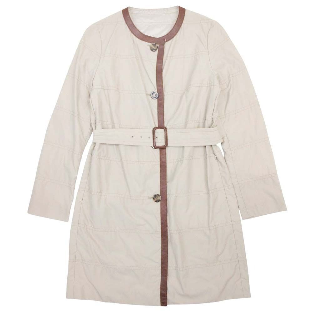 美品 MONCLER モンクレール PREMIERE PYROLE ノーカラーコート ジャケット ブルゾン アウター レザートリミング 1 べージュ レディース 古着 中古 USED