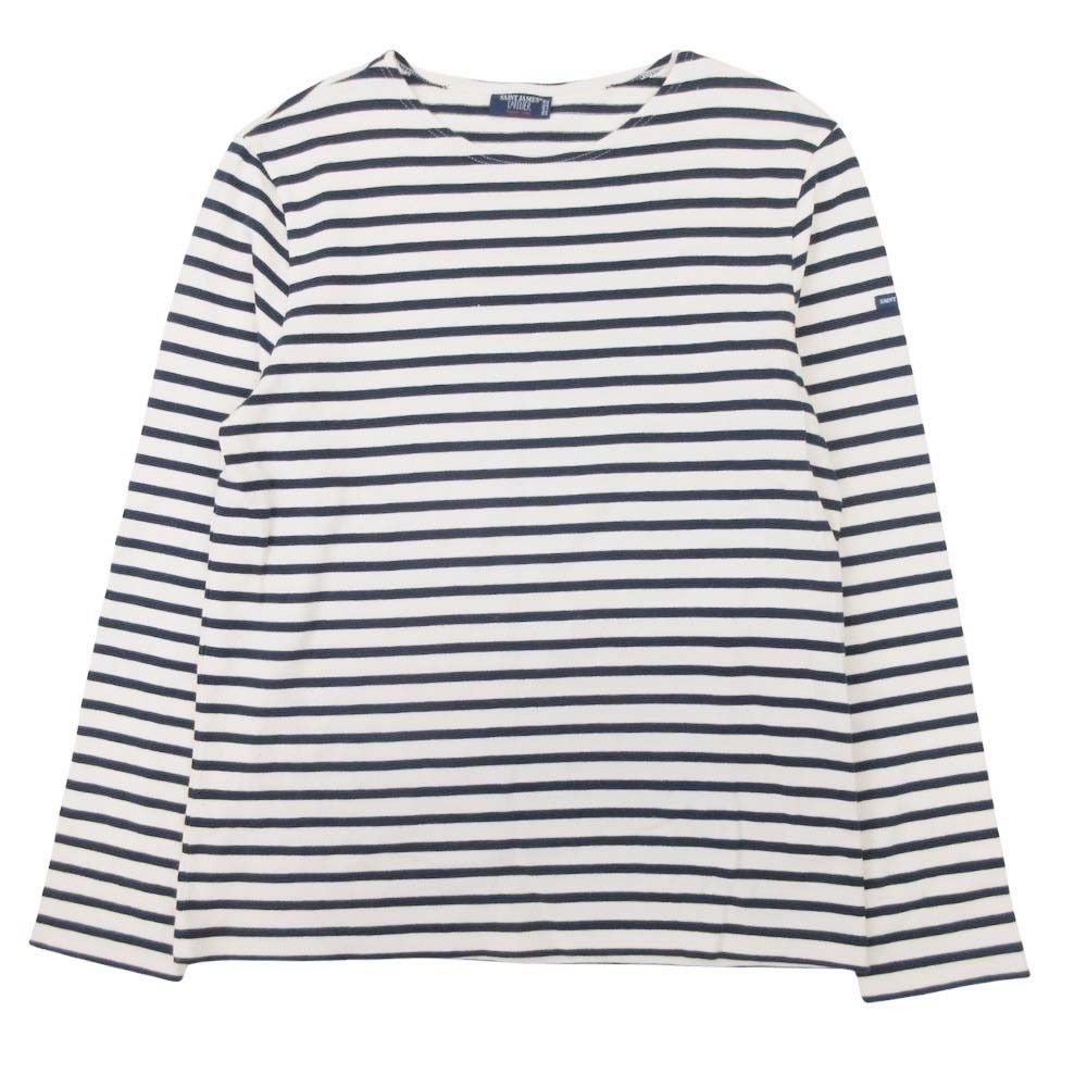 美品 SAINT JAMES セントジェームス ウェッソン バスクシャツ ボーダー 長袖 Tシャツ トップス XL アイボリー ネイビー メンズ 古着 中古 USED