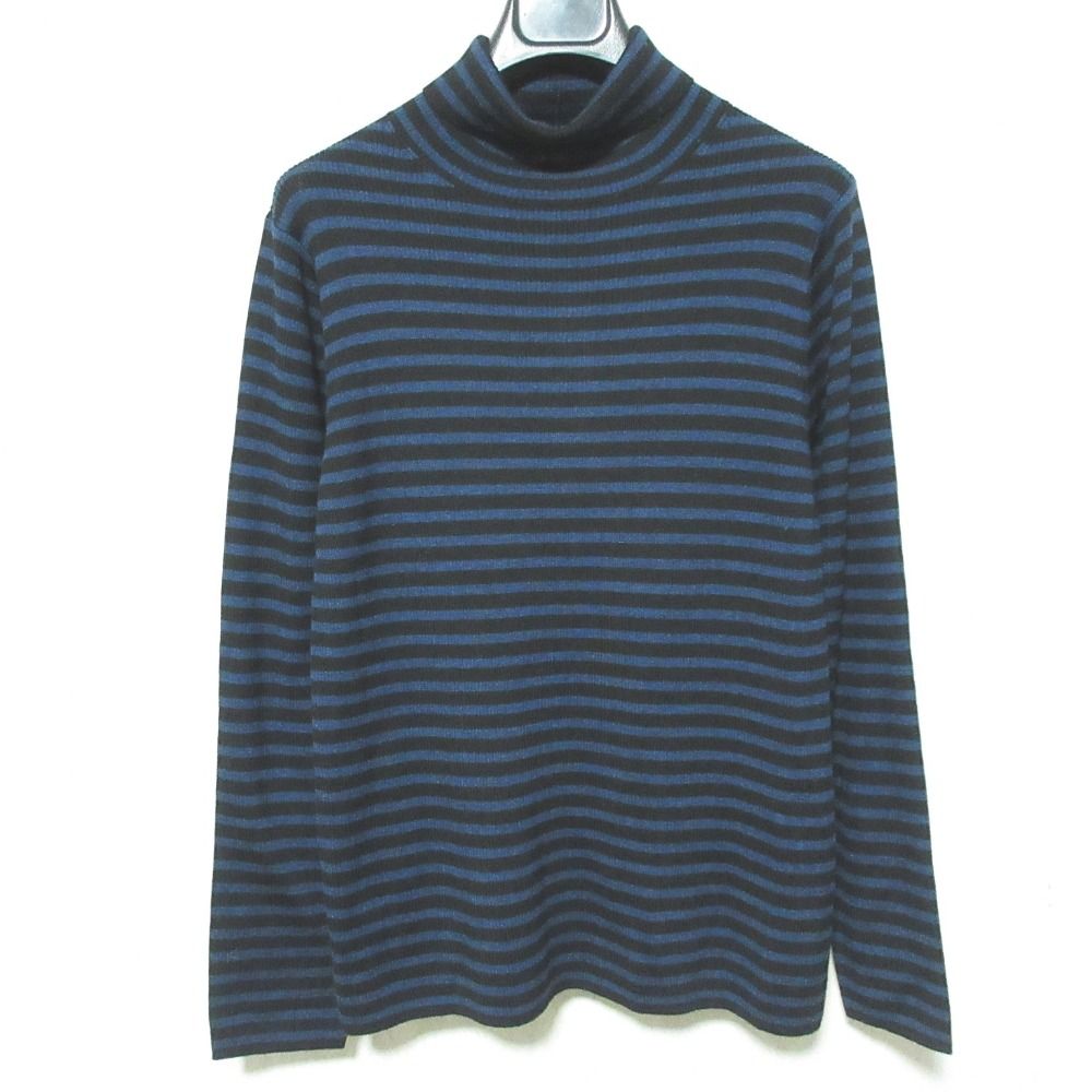 未使用 23AW 23区 マイスタンダード ボーダー タートルネックニット KR26SW0454 大きいサイズ 46 ネイビー ブラック レディース 古着 中古 USED