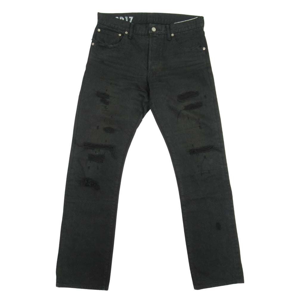 美品 VISVIM ビズビム 21ss SOCIAL SCULPTURE 01 SLIM BLK DMGD-17 ダメージ スリム デニム ジーンズ パンツ W32L30 黒 ブラック メンズ 古着 中古 USED